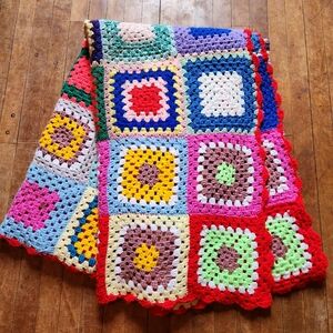 Crochet Granny Square Throw Blanket Vintage